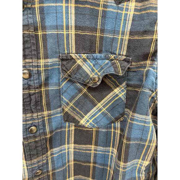 American Eagle Men’s Blu Plaid Snap Button Long Sleeve Shirt With Pockets Size M - Picture 4 of 9